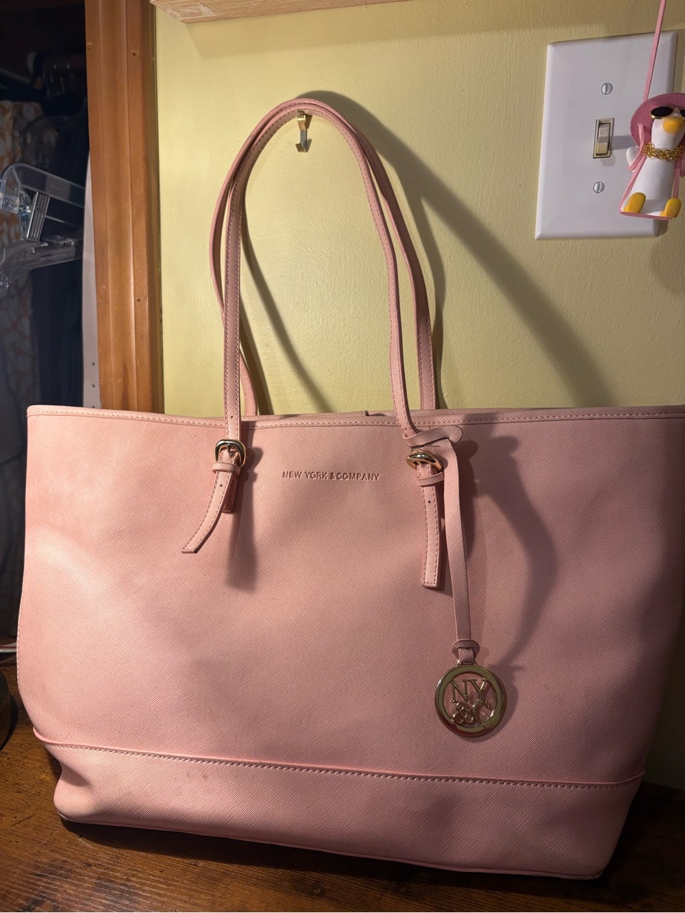 New York & Company Blush Pink Tote with Logo Charm